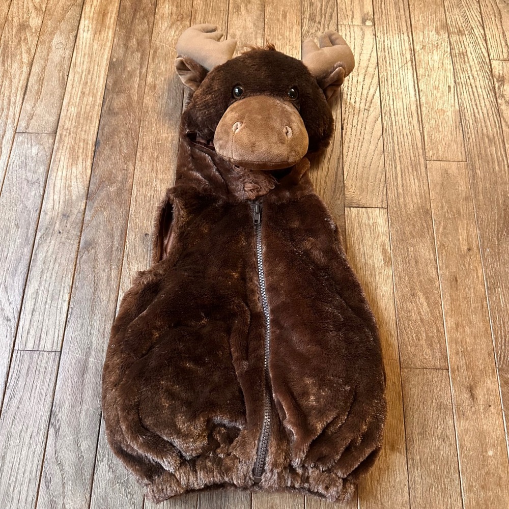 The Humane Society Moose Costume Vest Unisex 3-6M Faux Fur Plush Brown Halloween